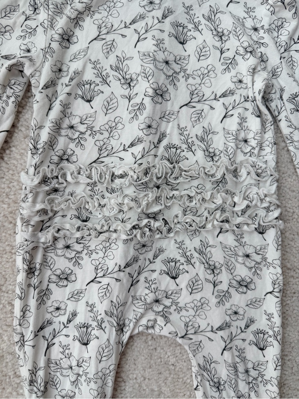 Little Me White and Black Floral Footie Ruffled Zippered One Piece - Picture 9 of 10